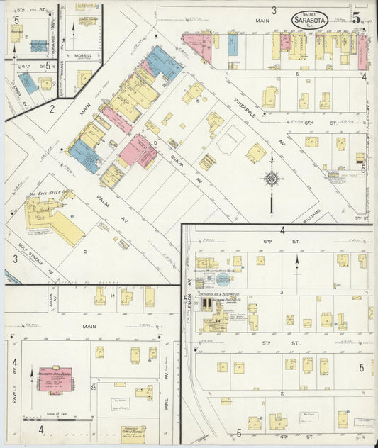 Sanborn Fire Insurance Map from Sarasota, Sarasota County, Florida (1913), Sheet #0005 - Historic Sanborn Fire Insurance Map Print, vintage old map wall art, antique decor, genealogy gift, Florida Florida map