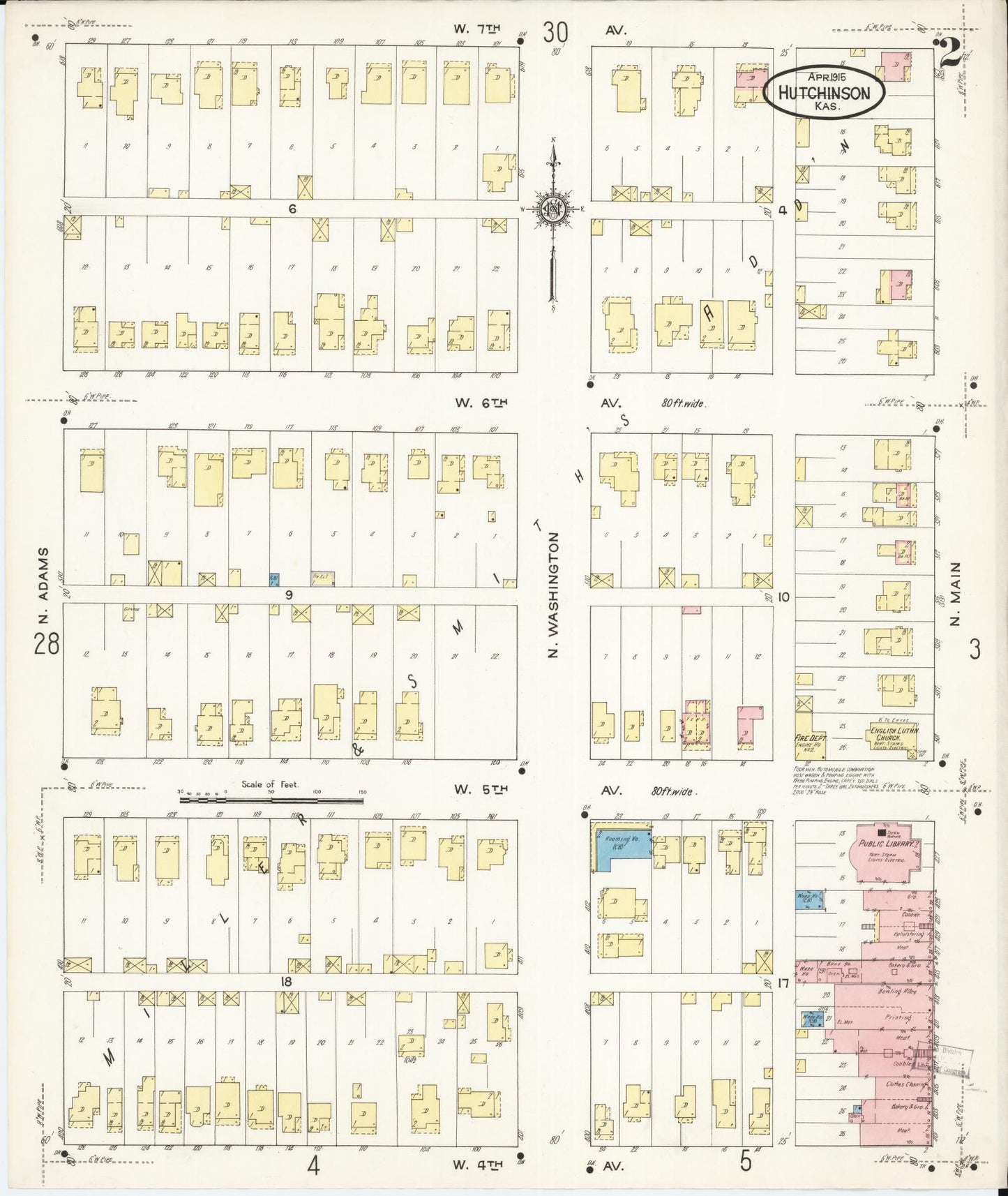 Sanborn Fire Insurance Map from Hutchinson, Reno County, Kansas (1915), Sheet #0003 - Complete Map Set gallery image, historic Sanborn map, vintage wall art, Kansas Kansas