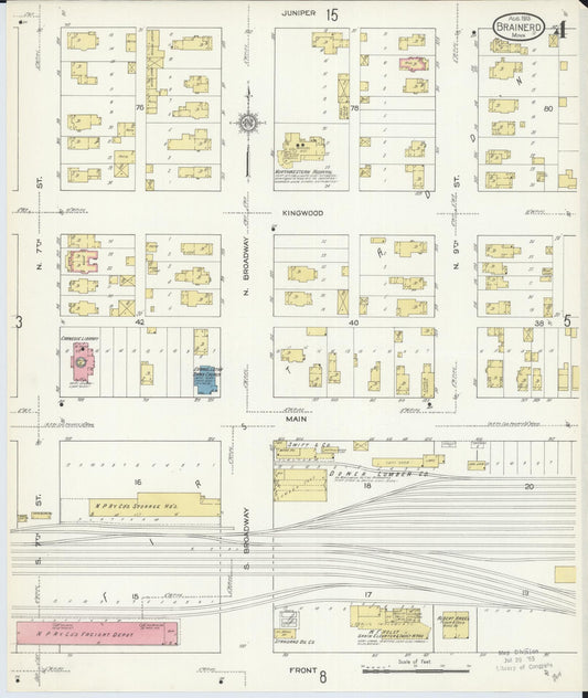 Sanborn Fire Insurance Map from Brainerd, Crow Wing County, Minnesota (1913), Sheet #0004 - Historic Sanborn Fire Insurance Map Print, vintage old map wall art, antique decor, genealogy gift, Minnesota Minnesota map