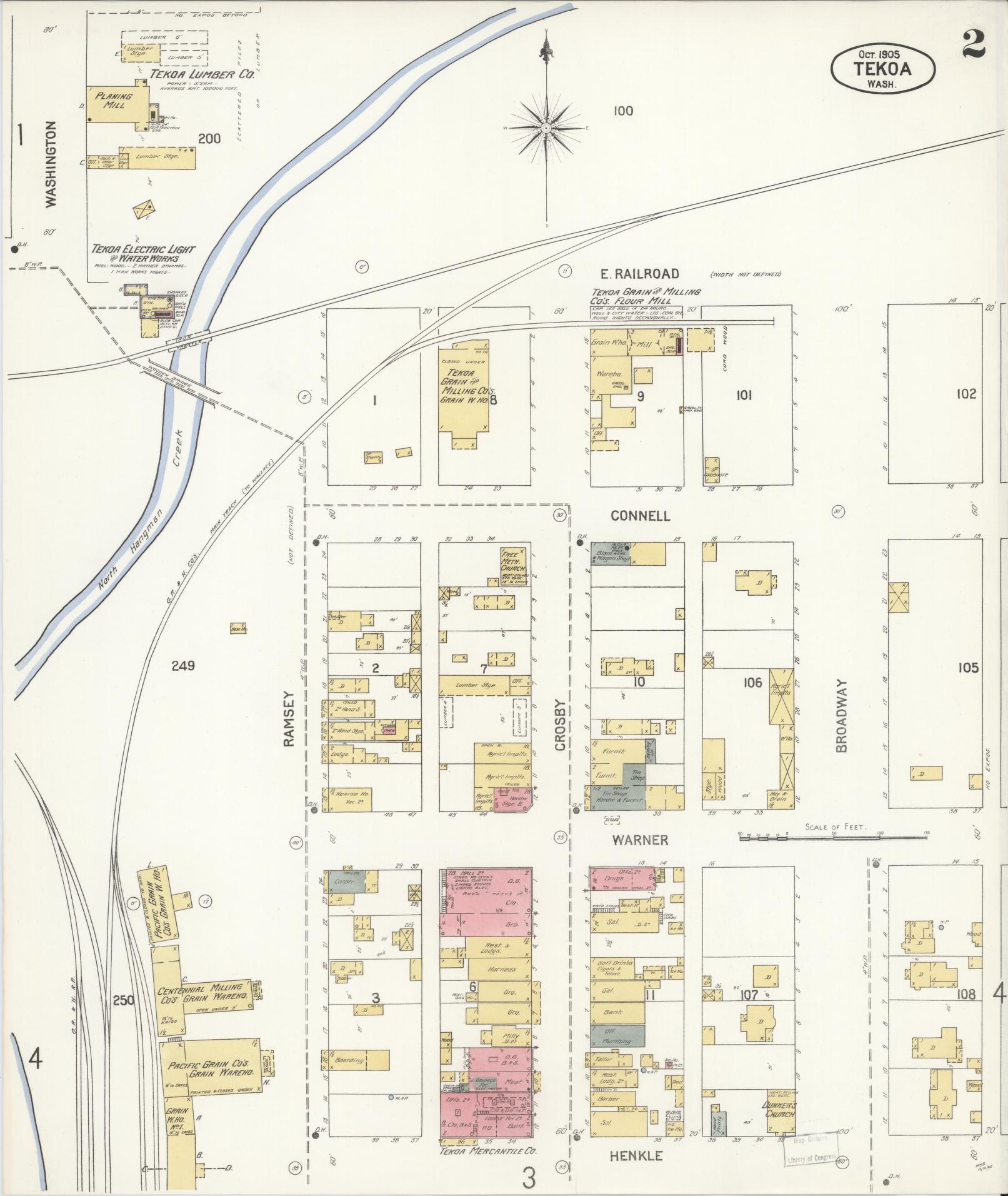 Sanborn Fire Insurance Map from Tekoa, Whitman County, Washington (1905), Sheet #0002 - Complete Map Set gallery image, historic Sanborn map, vintage wall art, Washington Washington
