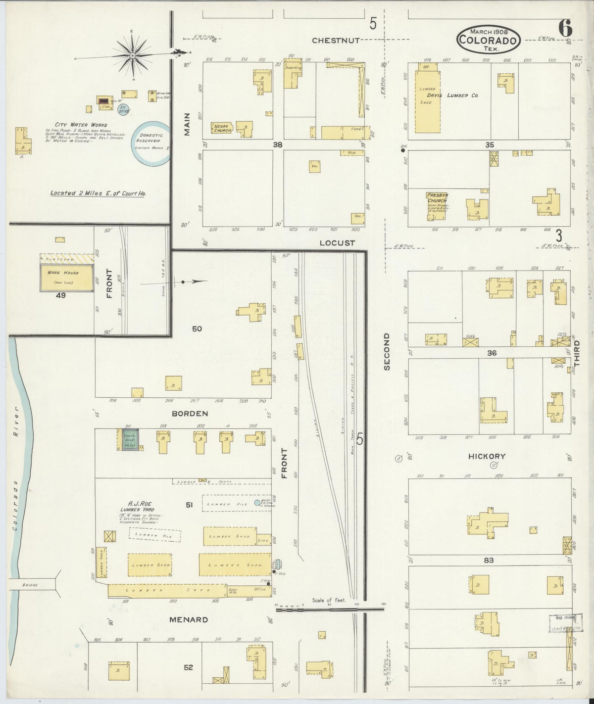 Sanborn Fire Insurance Map from Colorado, Mitchell County, Texas (1908), Sheet #0006 - Complete Map Set gallery image, historic Sanborn map, vintage wall art, Texas Texas