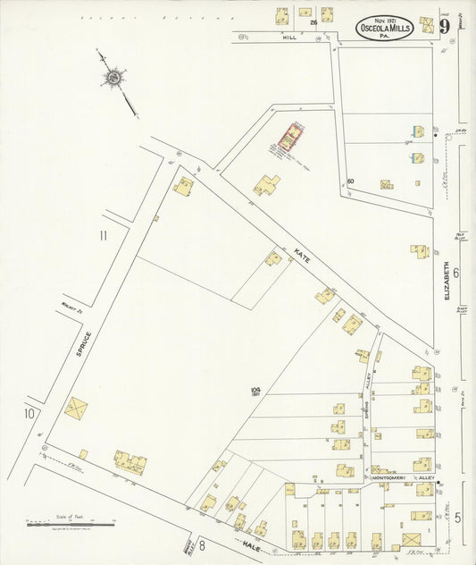 Sanborn Fire Insurance Map from Osceola Mills, Clearfield County, Pennsylvania (1921), Sheet #0009 - Historic Sanborn Fire Insurance Map Print, vintage old map wall art, antique decor, genealogy gift, Pennsylvania Pennsylvania map