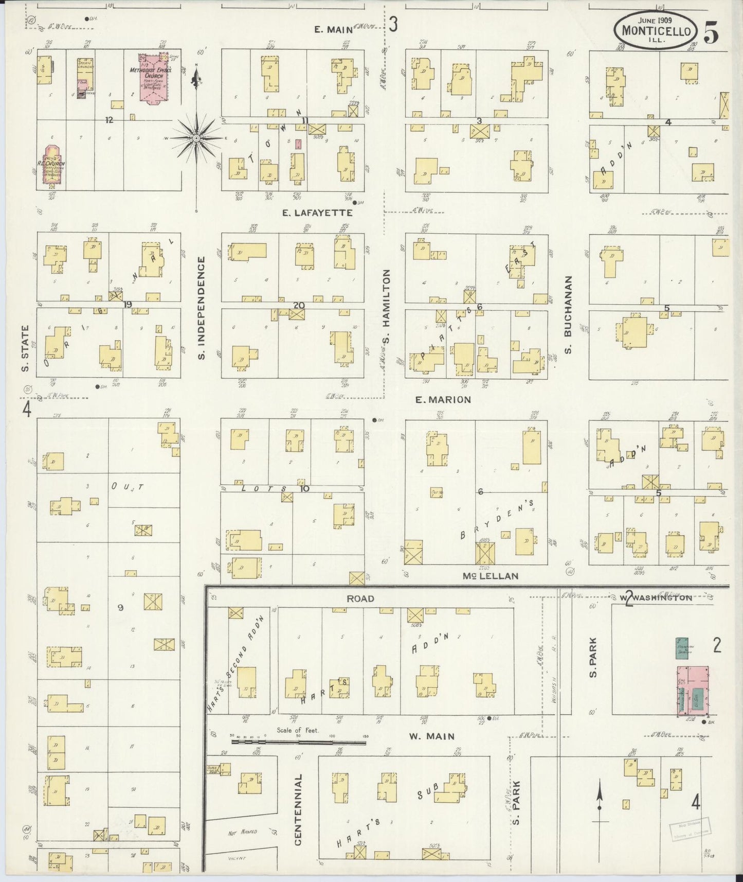 Sanborn Fire Insurance Map from Monticello, Piatt County, Illinois (1909), Sheet #0005 - Complete Map Set gallery image, historic Sanborn map, vintage wall art, Illinois Illinois