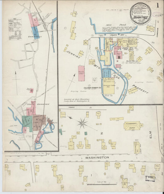 Sanborn Fire Insurance Map from Braintree, Norfolk County, Massachusetts (1886), Sheet #0001 - Historic Sanborn Fire Insurance Map Print, vintage old map wall art, antique decor, genealogy gift, Massachusetts Massachusetts map