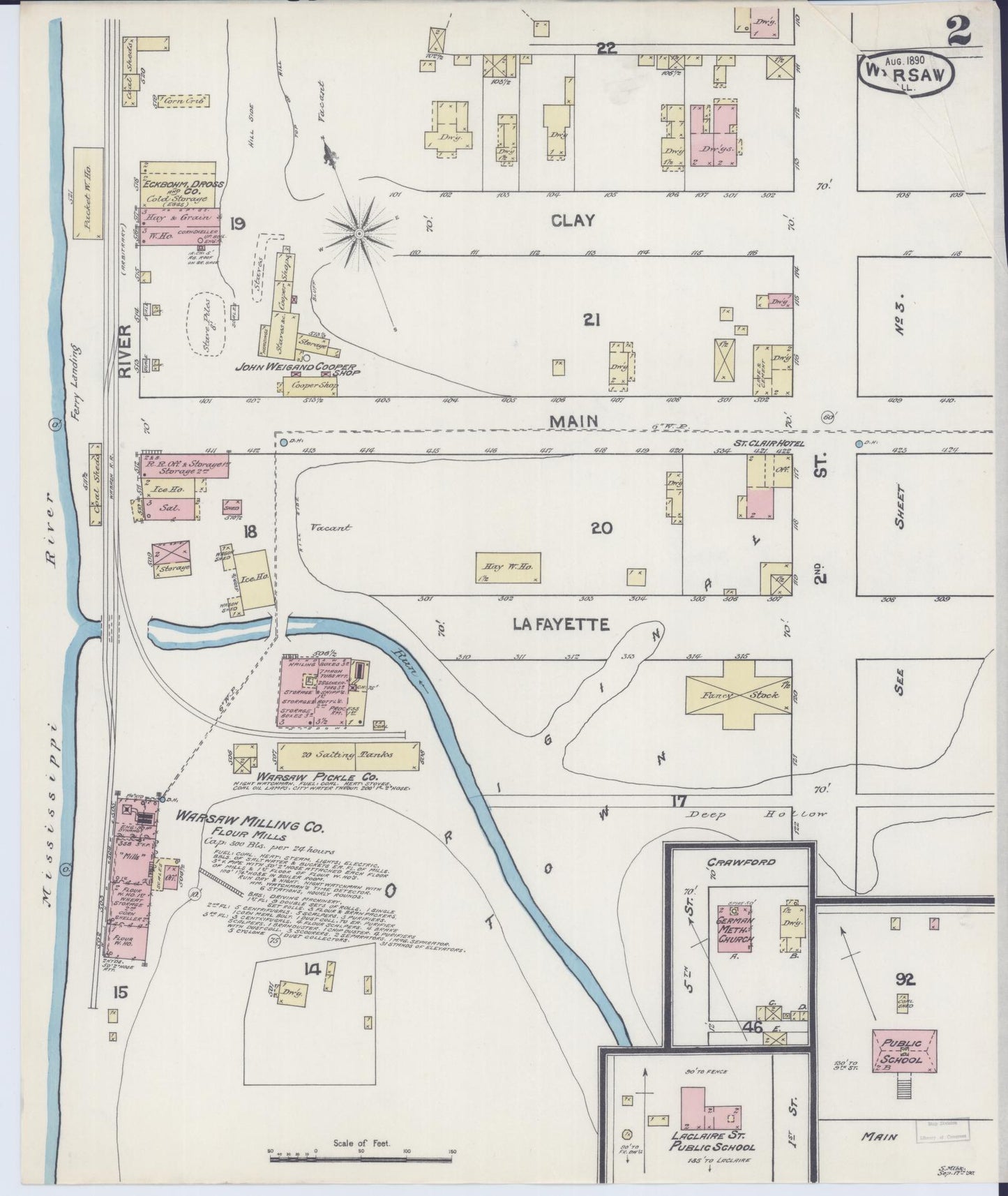 Sanborn Fire Insurance Map from Warsaw, Hancock County, Illinois (1890), Sheet #0002 - Complete Map Set gallery image, historic Sanborn map, vintage wall art, Illinois Illinois