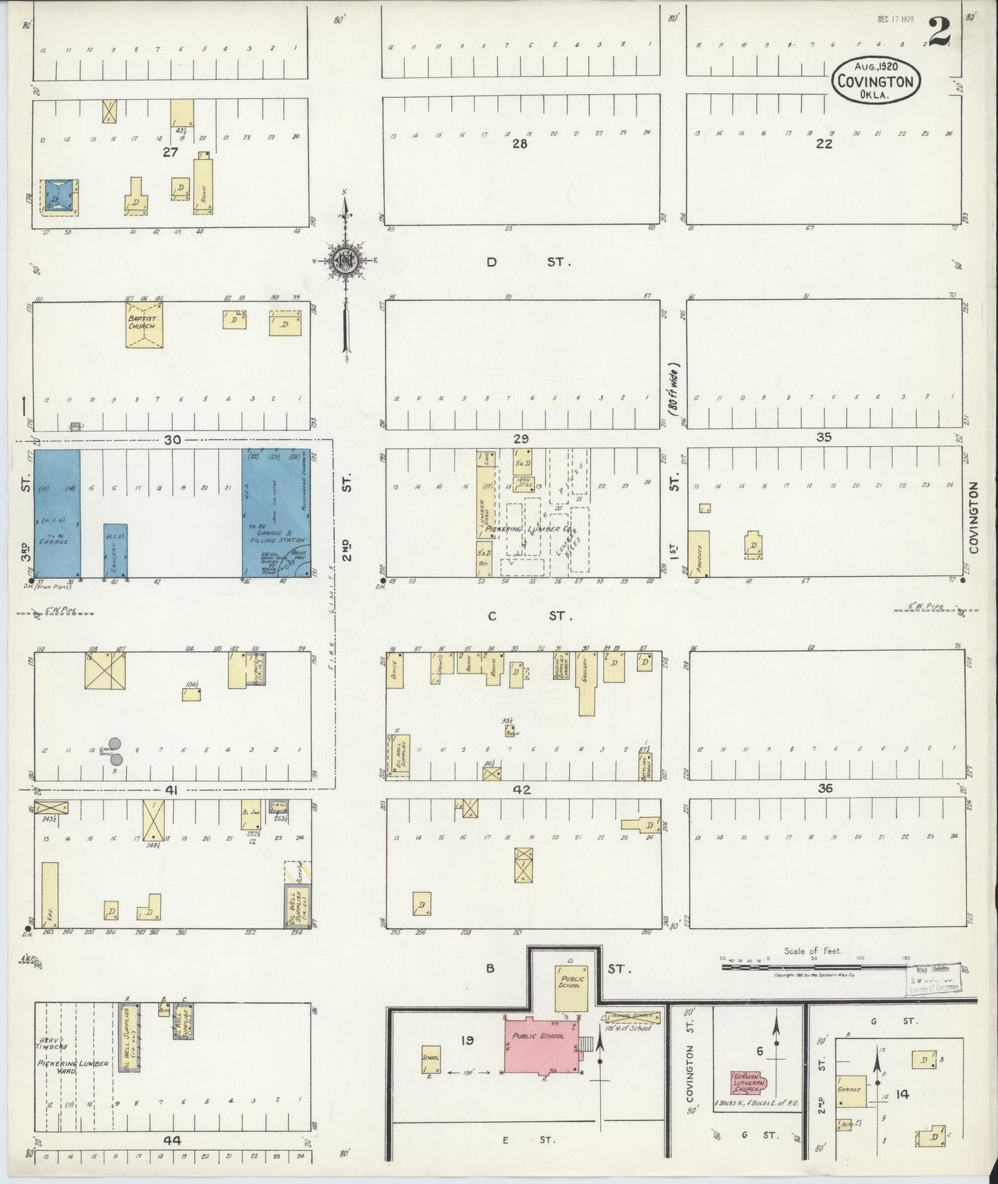 Sanborn Fire Insurance Map from Covington, Garfield County, Oklahoma (1920), Sheet #0002 - Historic Sanborn Fire Insurance Map Print, vintage old map wall art, antique decor, genealogy gift, Oklahoma Oklahoma map