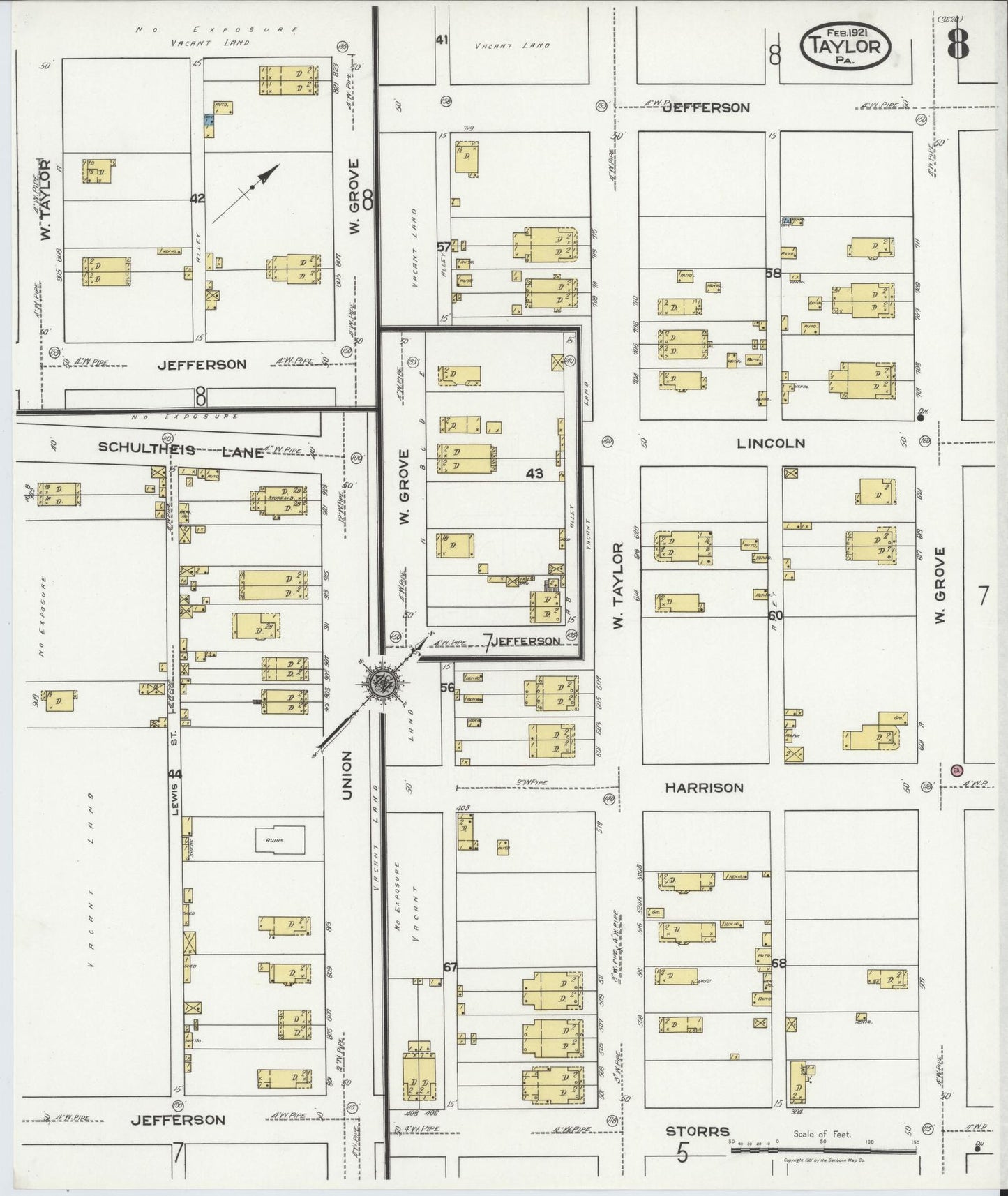 Sanborn Fire Insurance Map from Taylor, Lackawanna County, Pennsylvania (1921), Sheet #0008 - Complete Map Set gallery image, historic Sanborn map, vintage wall art, Pennsylvania Pennsylvania