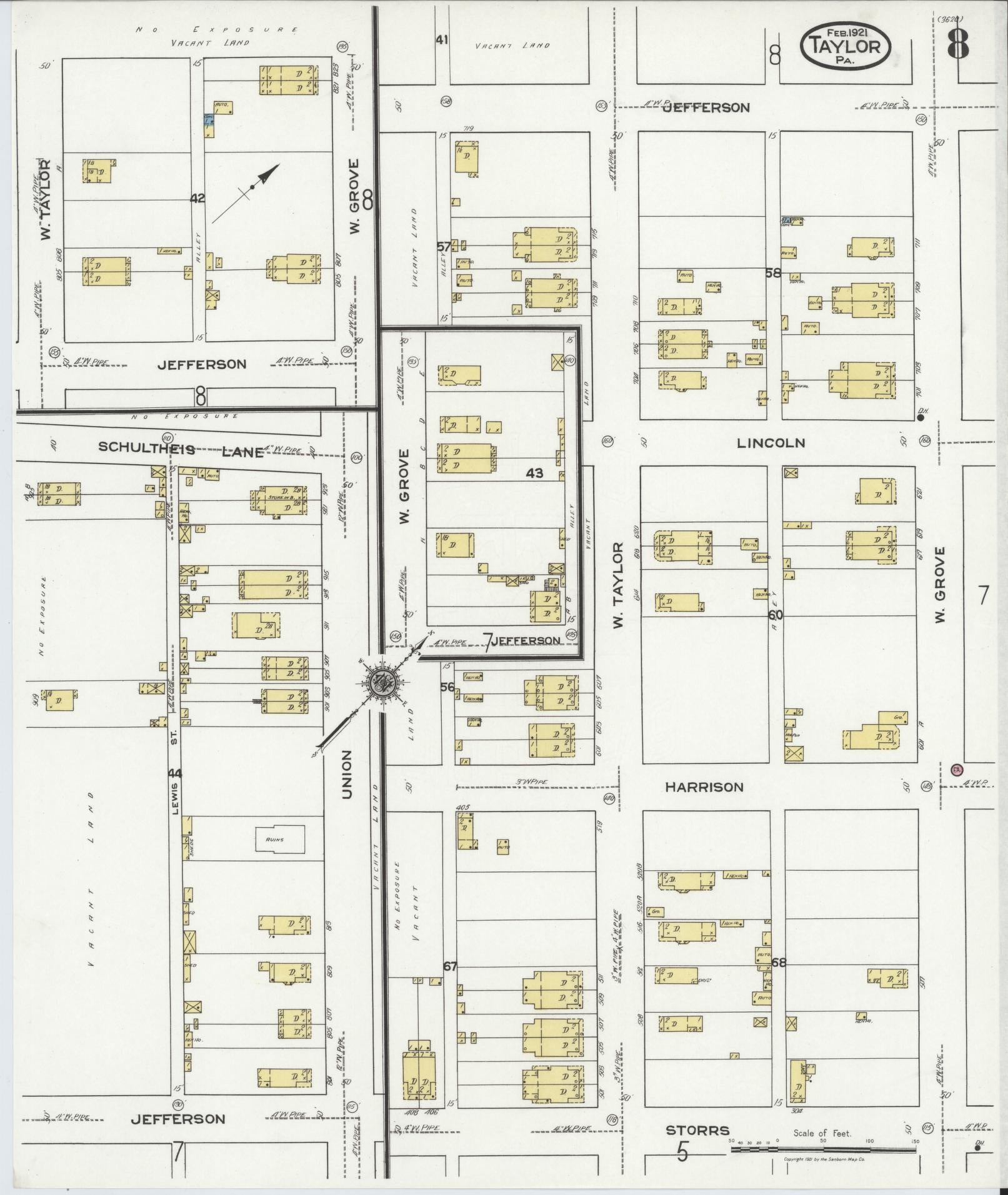 Sanborn Fire Insurance Map from Taylor, Lackawanna County, Pennsylvania (1921), Sheet #0008 - Complete Map Set gallery image, historic Sanborn map, vintage wall art, Pennsylvania Pennsylvania