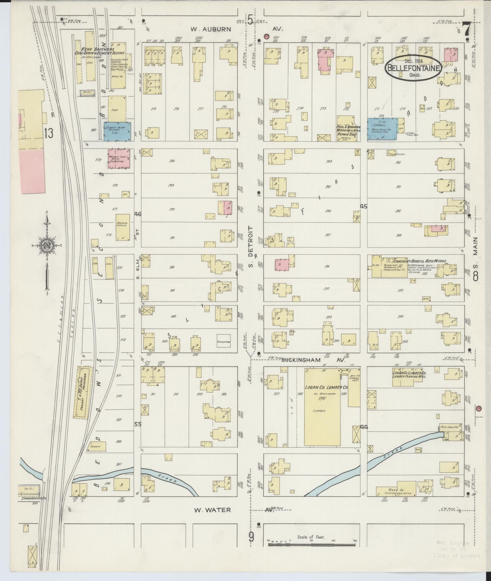 Sanborn Fire Insurance Map from Bellefontaine, Logan County, Ohio (1914), Sheet #0007 - Historic Sanborn Fire Insurance Map Print, vintage old map wall art, antique decor, genealogy gift, Ohio Ohio map