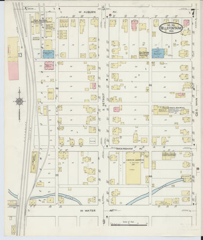 Sanborn Fire Insurance Map from Bellefontaine, Logan County, Ohio (1914), Sheet #0007 - Historic Sanborn Fire Insurance Map Print, vintage old map wall art, antique decor, genealogy gift, Ohio Ohio map