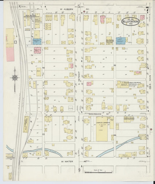 Sanborn Fire Insurance Map from Bellefontaine, Logan County, Ohio (1914), Sheet #0007 - Historic Sanborn Fire Insurance Map Print, vintage old map wall art, antique decor, genealogy gift, Ohio Ohio map