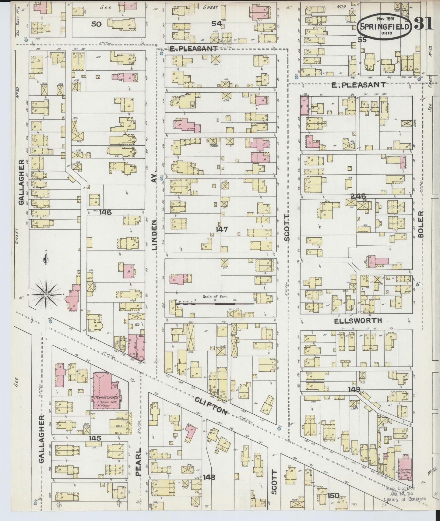 Sanborn Fire Insurance Map from Springfield, Clark County, Ohio (1891), Sheet #0031 - Complete Map Set gallery image, historic Sanborn map, vintage wall art, Ohio Ohio
