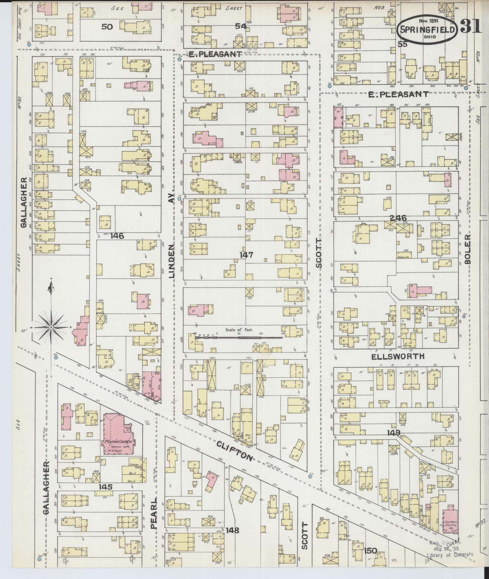 Sanborn Fire Insurance Map from Springfield, Clark County, Ohio (1891), Sheet #0031 - Complete Map Set gallery image, historic Sanborn map, vintage wall art, Ohio Ohio
