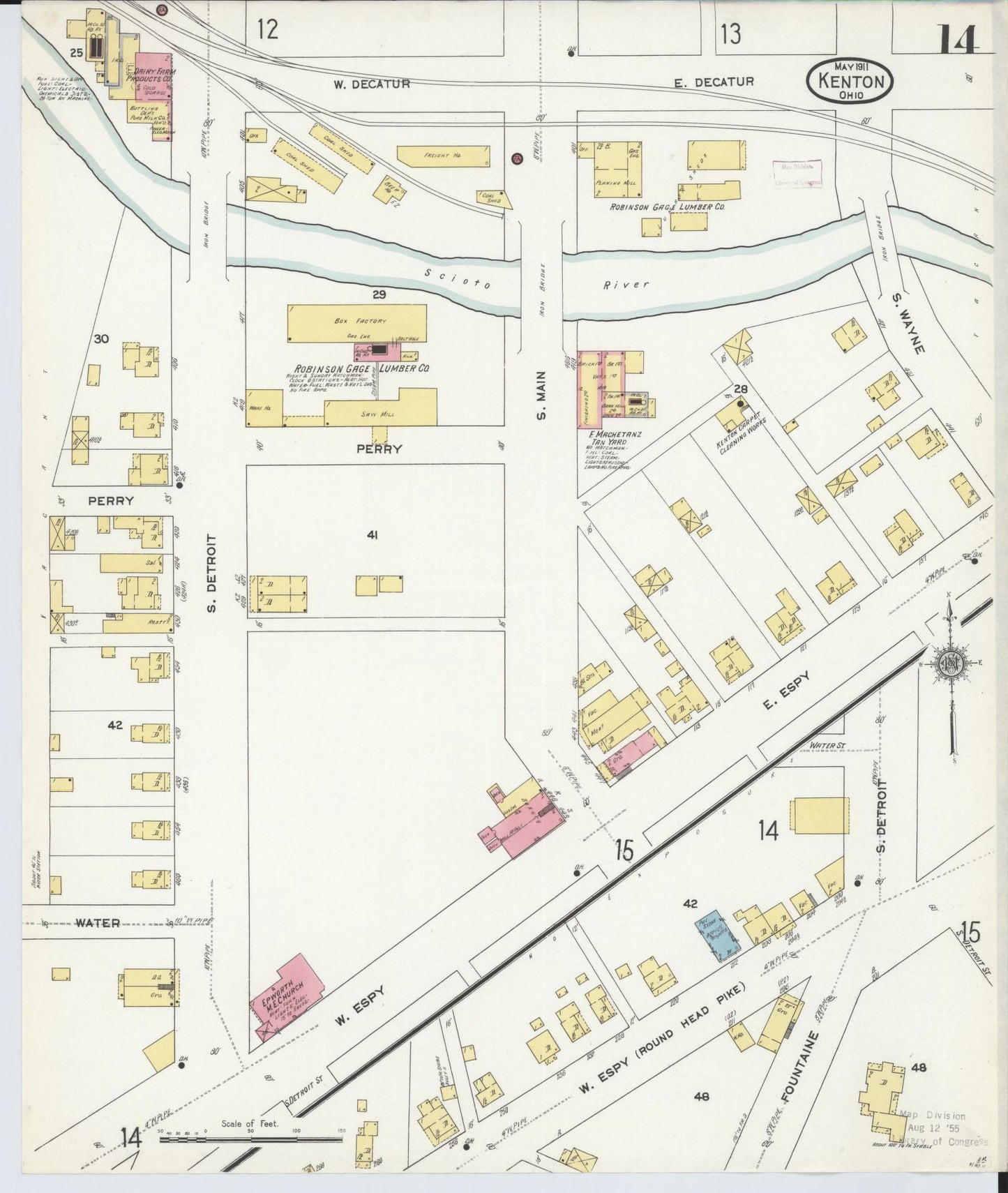 Sanborn Fire Insurance Map from Kenton, Hardin County, Ohio (1911), Sheet #0014 - Historic Sanborn Fire Insurance Map Print, vintage old map wall art, antique decor, genealogy gift, Ohio Ohio map