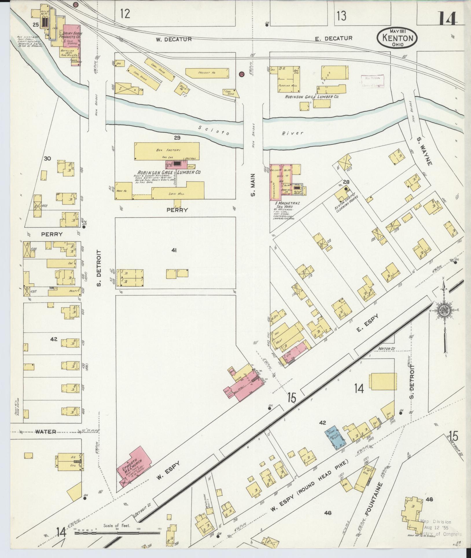 Sanborn Fire Insurance Map from Kenton, Hardin County, Ohio (1911), Sheet #0014 - Historic Sanborn Fire Insurance Map Print, vintage old map wall art, antique decor, genealogy gift, Ohio Ohio map