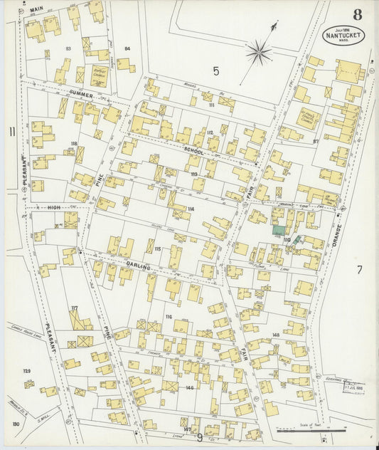 Sanborn Fire Insurance Map from Nantucket, Nantucket County, Massachusetts (1898), Sheet #0008 - Historic Sanborn Fire Insurance Map Print, vintage old map wall art, antique decor, genealogy gift, Massachusetts Massachusetts map