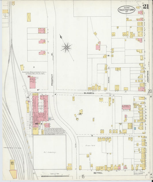 Sanborn Fire Insurance Map from Hagerstown, Washington County, Maryland (1904), Sheet #0021 - Historic Sanborn Fire Insurance Map Print, vintage old map wall art, antique decor, genealogy gift, Maryland Maryland map