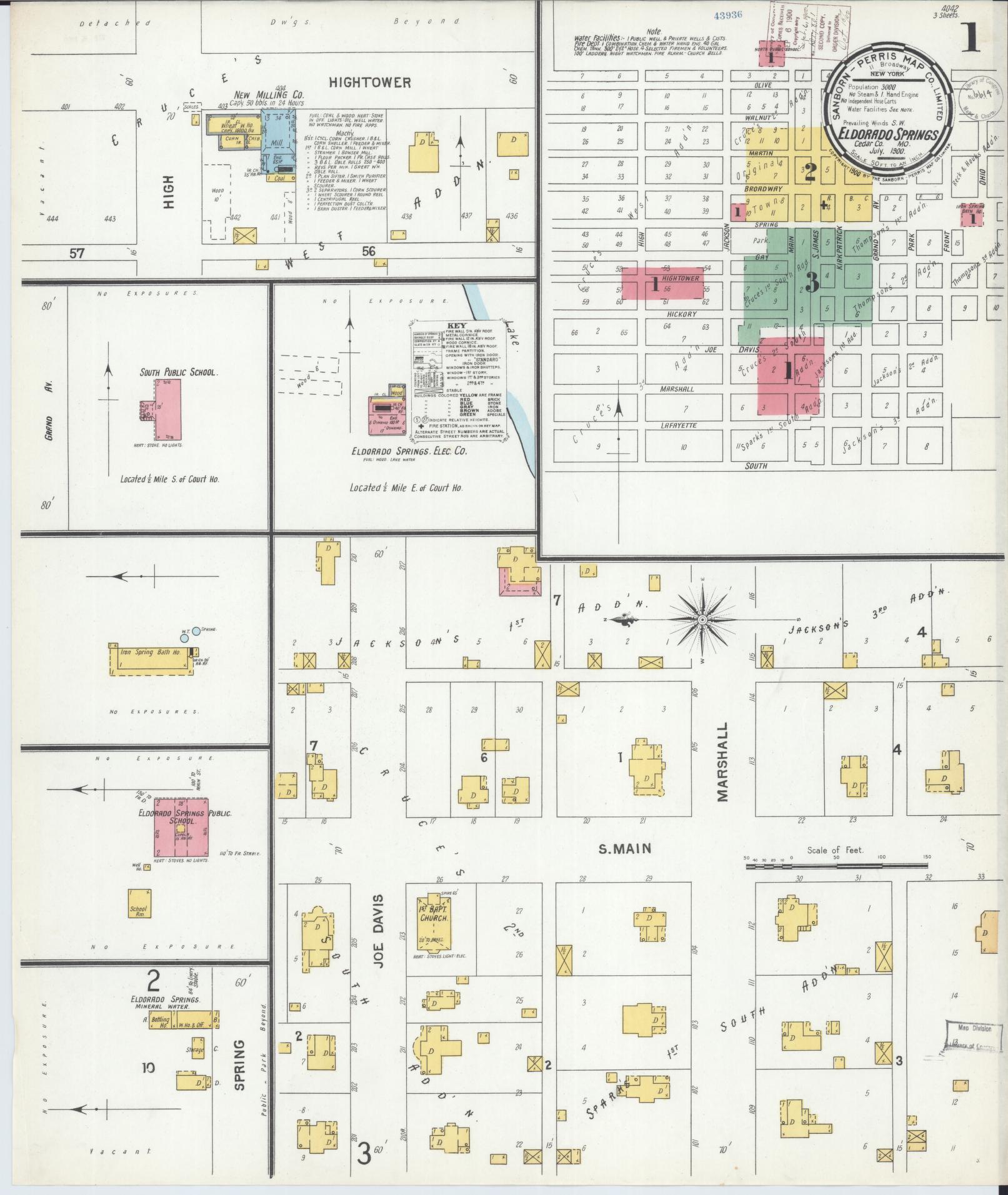 Sanborn Fire Insurance Map from Eldorado Springs, Cedar County, Missouri (1900), Sheet #0001 - Complete Map Set gallery image, historic Sanborn map, vintage wall art, Missouri Missouri