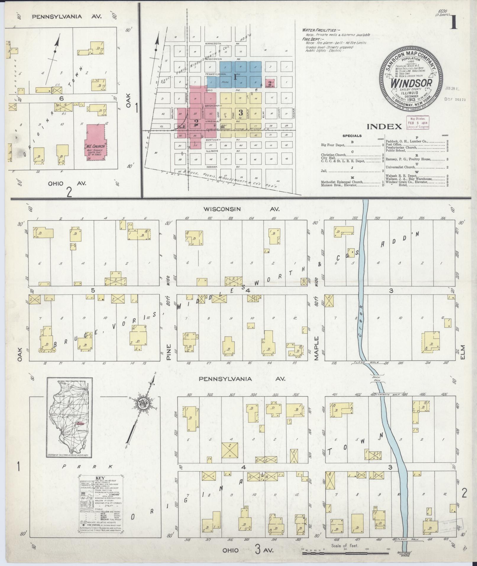 Sanborn Fire Insurance Map from Windsor, Shelby County, Illinois (1913), Sheet #0001 - Complete Map Set gallery image, historic Sanborn map, vintage wall art, Illinois Illinois