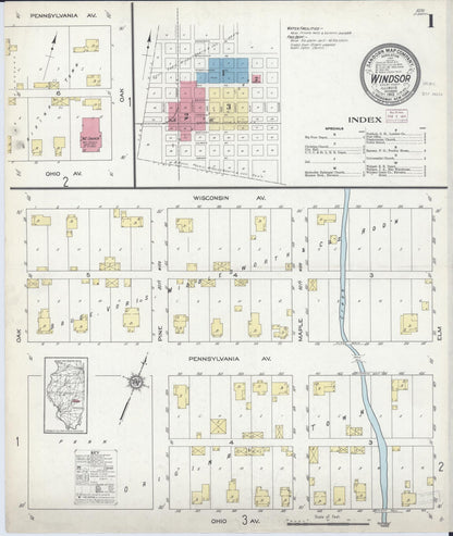 Sanborn Fire Insurance Map from Windsor, Shelby County, Illinois (1913), Sheet #0001 - Complete Map Set gallery image, historic Sanborn map, vintage wall art, Illinois Illinois