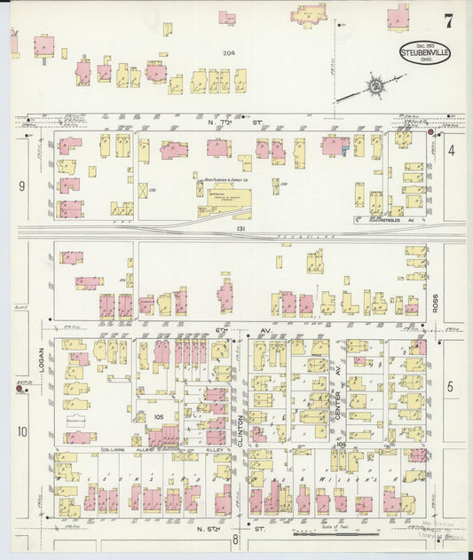 Sanborn Fire Insurance Map from Steubenville, Jefferson County, Ohio (1913), Sheet #0007 - Historic Sanborn Fire Insurance Map Print, vintage old map wall art, antique decor, genealogy gift, Ohio Ohio map