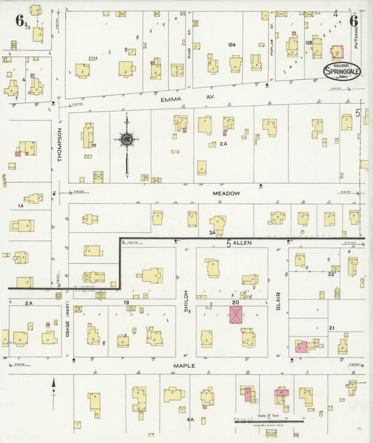 Sanborn Fire Insurance Map from Springdale, Washington County, Arkansas (1924), Sheet #0006 - Historic Sanborn Fire Insurance Map Print, vintage old map wall art, antique decor, genealogy gift, Arkansas Arkansas map