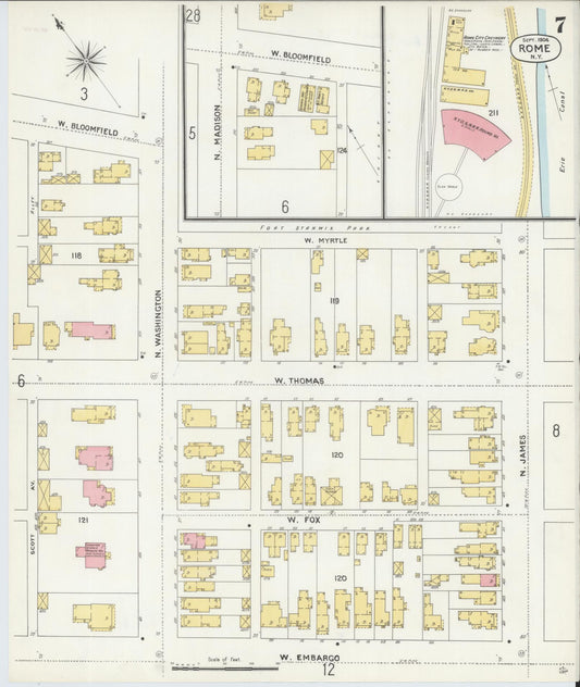 Sanborn Fire Insurance Map from Rome, Oneida County, New York (1904), Sheet #0007 - Historic Sanborn Fire Insurance Map Print, vintage old map wall art, antique decor, genealogy gift, New York New York map