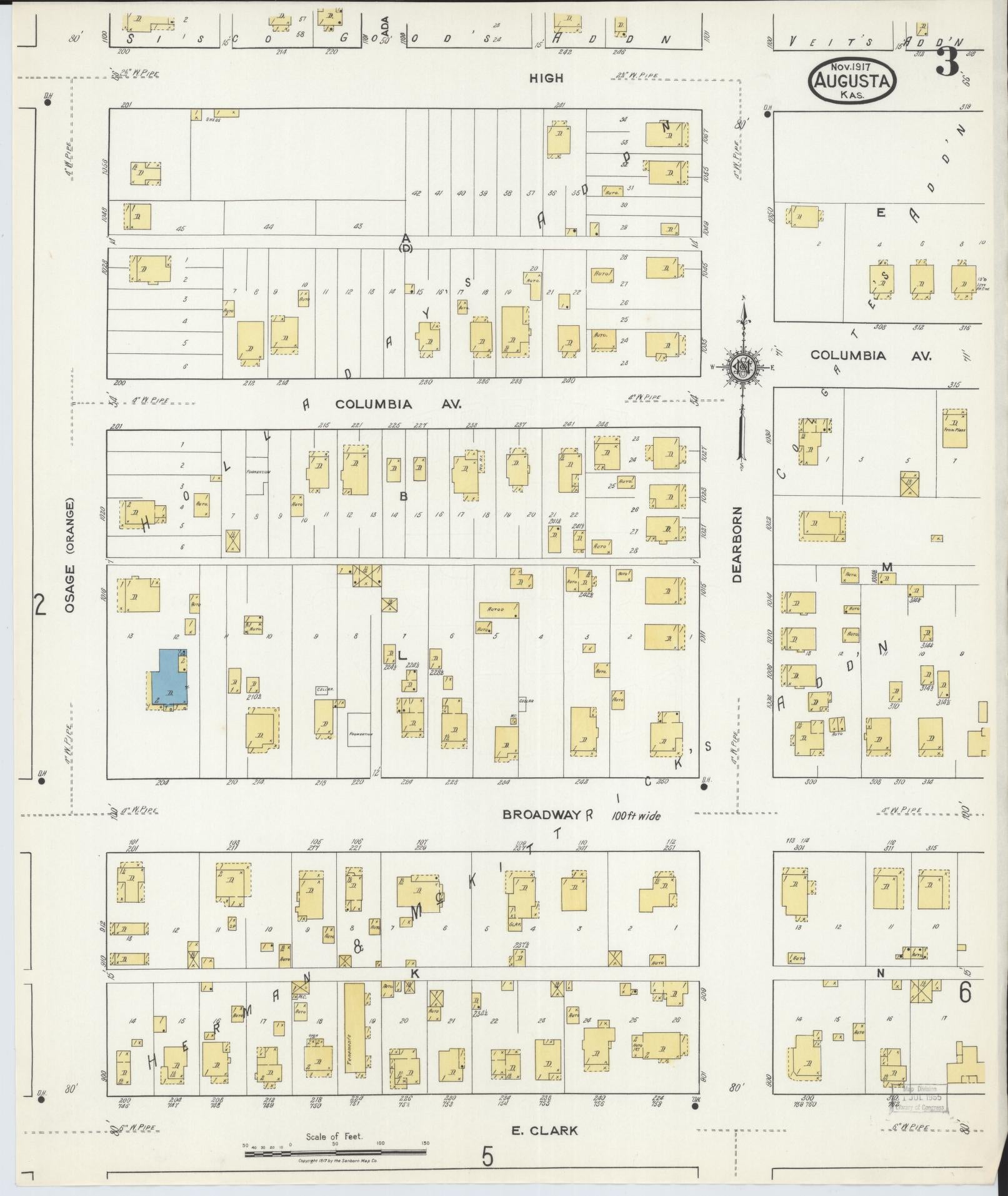Sanborn Fire Insurance Map from Augusta, Butler County, Kansas (1917), Sheet #0003 - Complete Map Set gallery image, historic Sanborn map, vintage wall art, Kansas Kansas