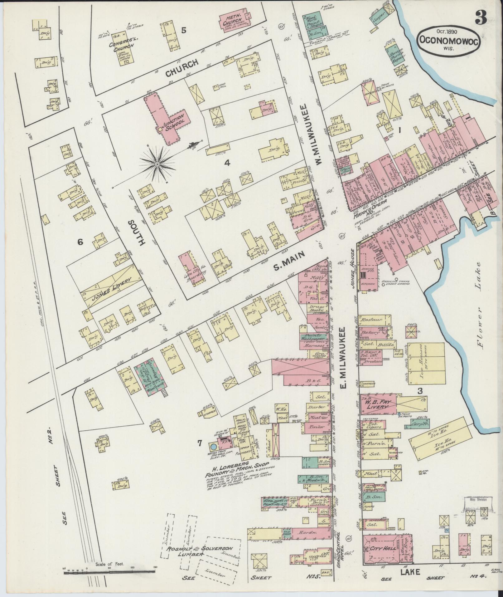 Sanborn Fire Insurance Map from Oconomowoc, Waukesha County, Wisconsin (1890), Sheet #0003 - Complete Map Set gallery image, historic Sanborn map, vintage wall art, Wisconsin Wisconsin