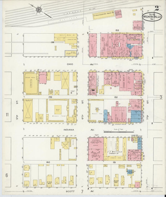 Sanborn Fire Insurance Map from Wichita Falls, Wichita County, Texas (1915), Sheet #0002 - Historic Sanborn Fire Insurance Map Print, vintage old map wall art, antique decor, genealogy gift, Texas Texas map