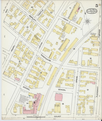 Sanborn Fire Insurance Map from Auburn, Androscoggin County, Maine (1892), Sheet #0005 - Complete Map Set gallery image, historic Sanborn map, vintage wall art, Maine Maine
