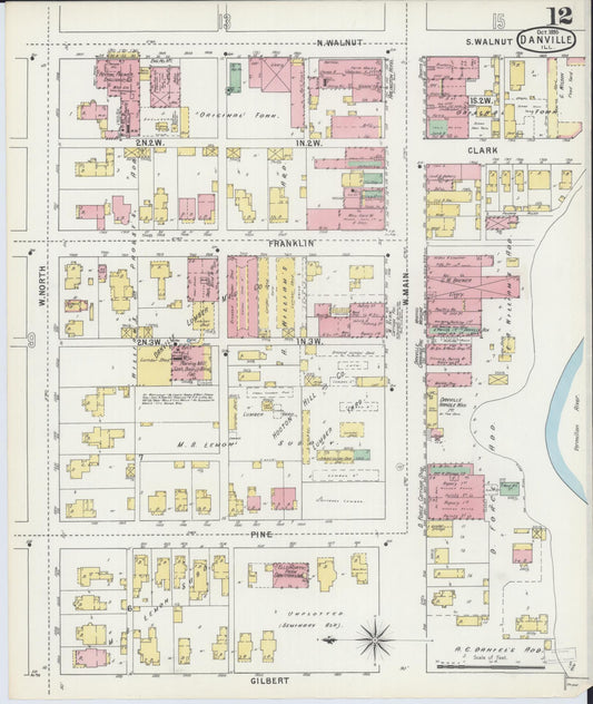 Sanborn Fire Insurance Map from Danville, Vermilion County, Illinois (1895), Sheet #0012 - Historic Sanborn Fire Insurance Map Print, vintage old map wall art, antique decor, genealogy gift, Illinois Illinois map