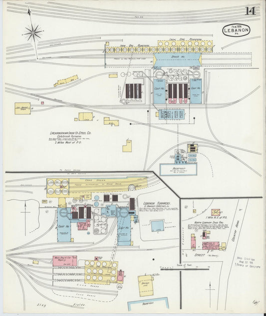 Sanborn Fire Insurance Map from Lebanon, Lebanon County, Pennsylvania (1896), Sheet #0014 - Historic Sanborn Fire Insurance Map Print, vintage old map wall art, antique decor, genealogy gift, Pennsylvania Pennsylvania map