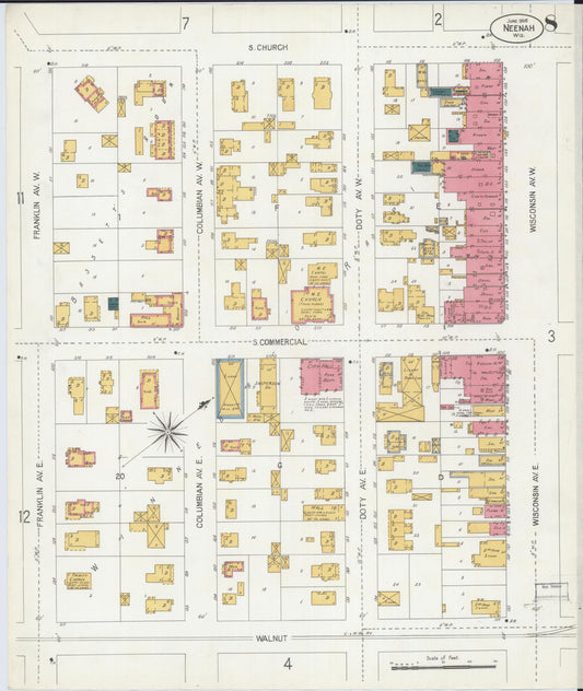 Sanborn Fire Insurance Map from Neenah, Winnebago County, Wisconsin (1906), Sheet #0008 - Historic Sanborn Fire Insurance Map Print, vintage old map wall art, antique decor, genealogy gift, Wisconsin Wisconsin map