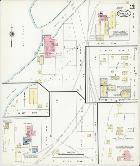 Sanborn Fire Insurance Map from Faribault, Rice County, Minnesota (1914), Sheet #0021 - Historic Sanborn Fire Insurance Map Print, vintage old map wall art, antique decor, genealogy gift, Minnesota Minnesota map