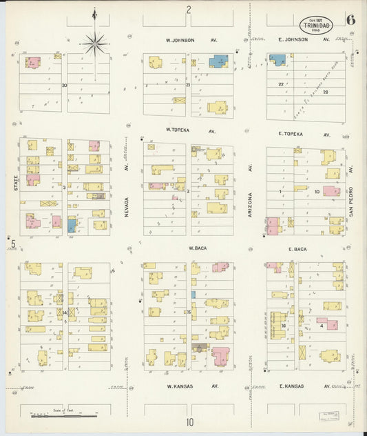 Sanborn Fire Insurance Map from Trinidad, Las Animas County, Colorado (1907), Sheet #0006 - Historic Sanborn Fire Insurance Map Print, vintage old map wall art, antique decor, genealogy gift, Colorado Colorado map