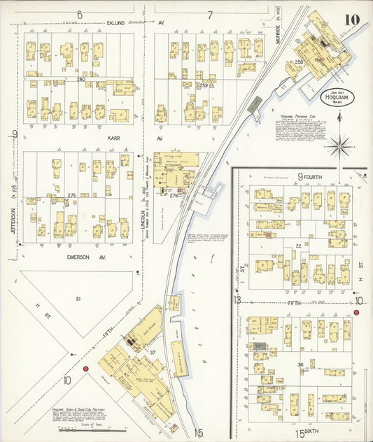 Sanborn Fire Insurance Map from Hoquiam, Grays Harbor County, Washington (1907), Sheet #0010 - Historic Sanborn Fire Insurance Map Print, vintage old map wall art, antique decor, genealogy gift, Washington Washington map