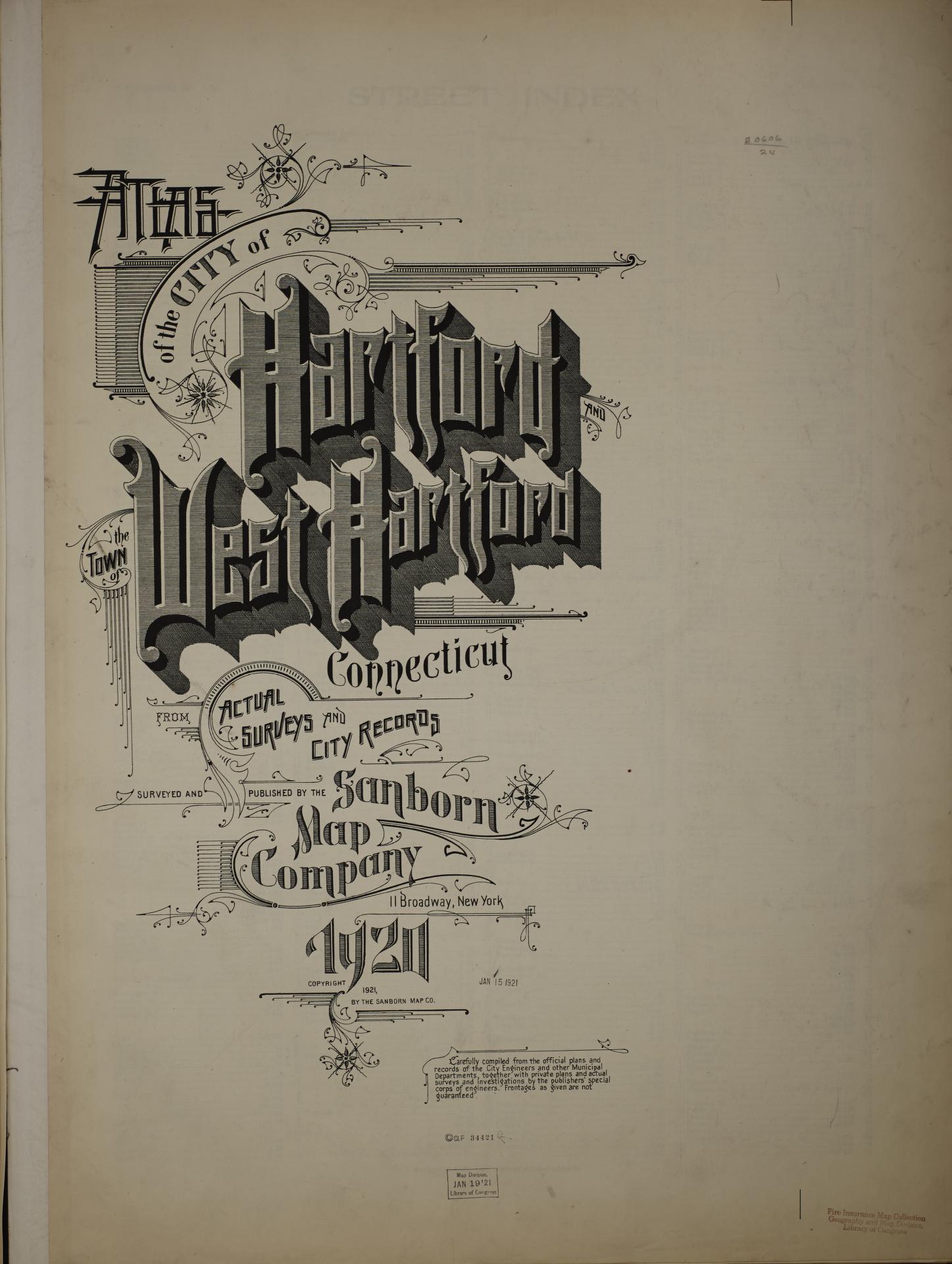 Sanborn Fire Insurance Map from Hartford, Hartford County, Connecticut (1920), Sheet #0001 - Historic Sanborn Fire Insurance Map Print, vintage old map wall art, antique decor, genealogy gift, Connecticut Connecticut map