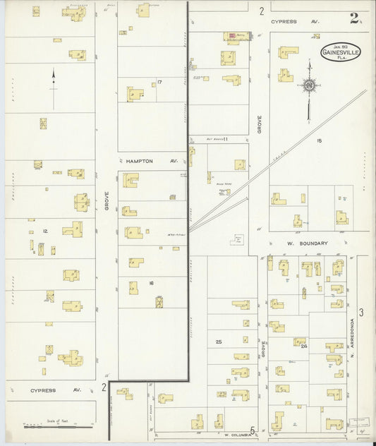 Sanborn Fire Insurance Map from Gainesville, Alachua County, Florida (1913), Sheet #0002 - Historic Sanborn Fire Insurance Map Print, vintage old map wall art, antique decor, genealogy gift, Florida Florida map