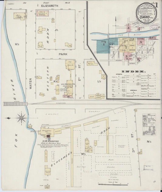 Sanborn Fire Insurance Map from Omro, Winnebago County, Wisconsin (1887), Sheet #0001 - Historic Sanborn Fire Insurance Map Print, vintage old map wall art, antique decor, genealogy gift, Wisconsin Wisconsin map