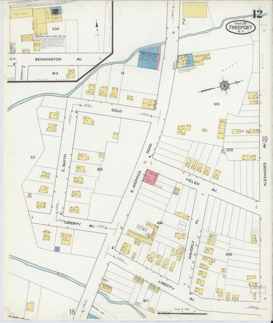 Sanborn Fire Insurance Map from Freeport, Nassau County, New York (1917), Sheet #0012 - Historic Sanborn Fire Insurance Map Print, vintage old map wall art, antique decor, genealogy gift, New York New York map