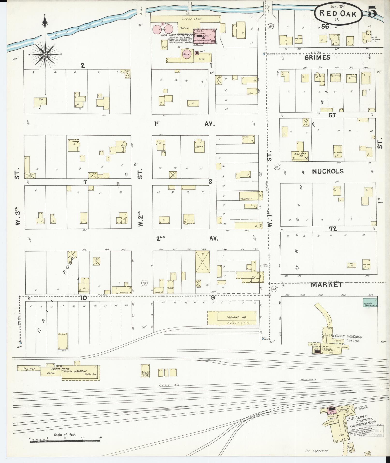 Sanborn Fire Insurance Map from Red Oak, Montgomery County, Iowa (1891), Sheet #0005 - Historic Sanborn Fire Insurance Map Print, vintage old map wall art