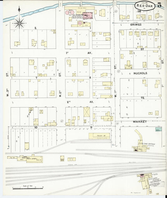 Sanborn Fire Insurance Map from Red Oak, Montgomery County, Iowa (1891), Sheet #0005 - Historic Sanborn Fire Insurance Map Print, vintage old map wall art