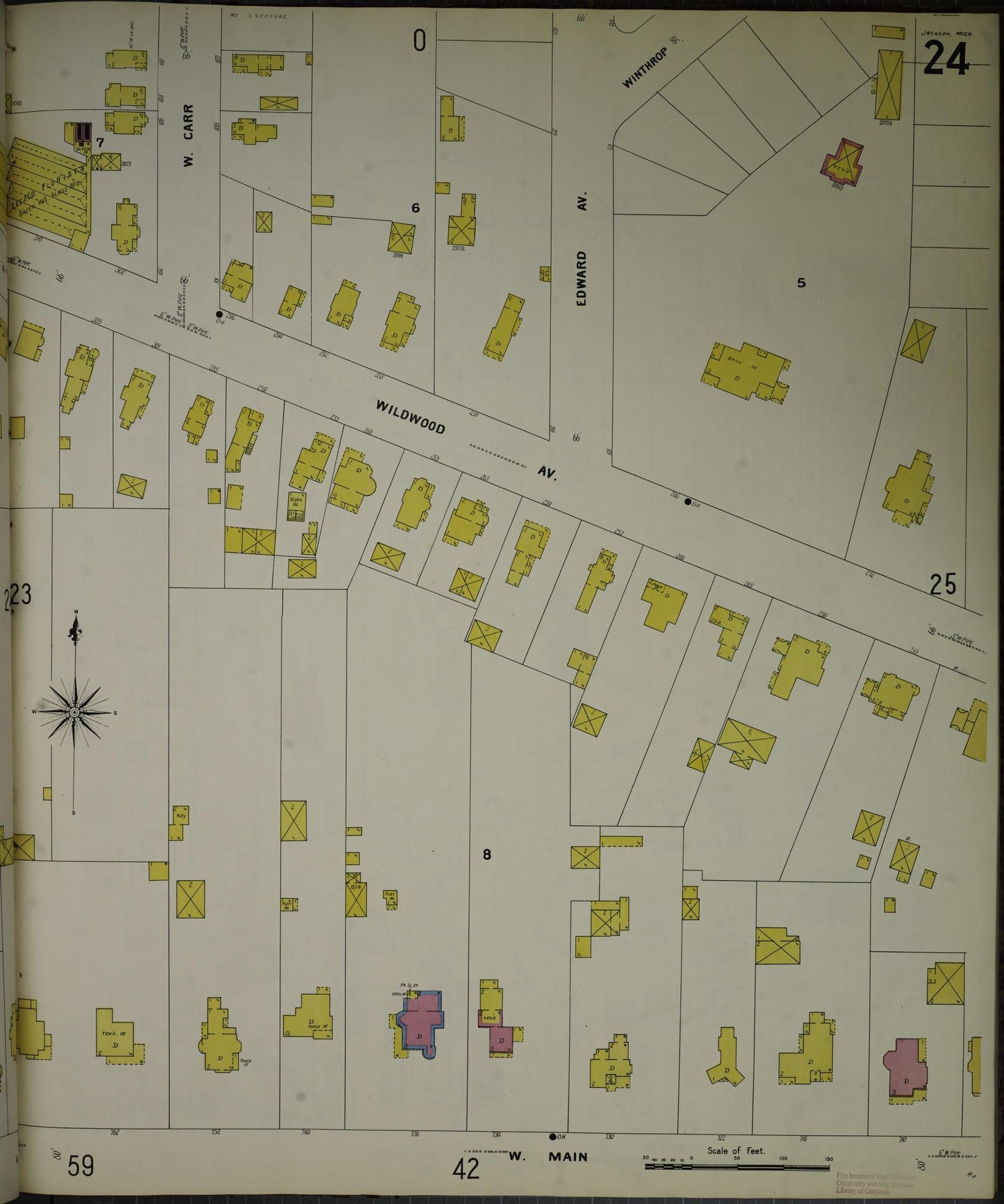 Sanborn Fire Insurance Map from Jackson, Jackson County, Michigan (1907), Sheet #0024 - Complete Map Set gallery image, historic Sanborn map, vintage wall art, Michigan Michigan