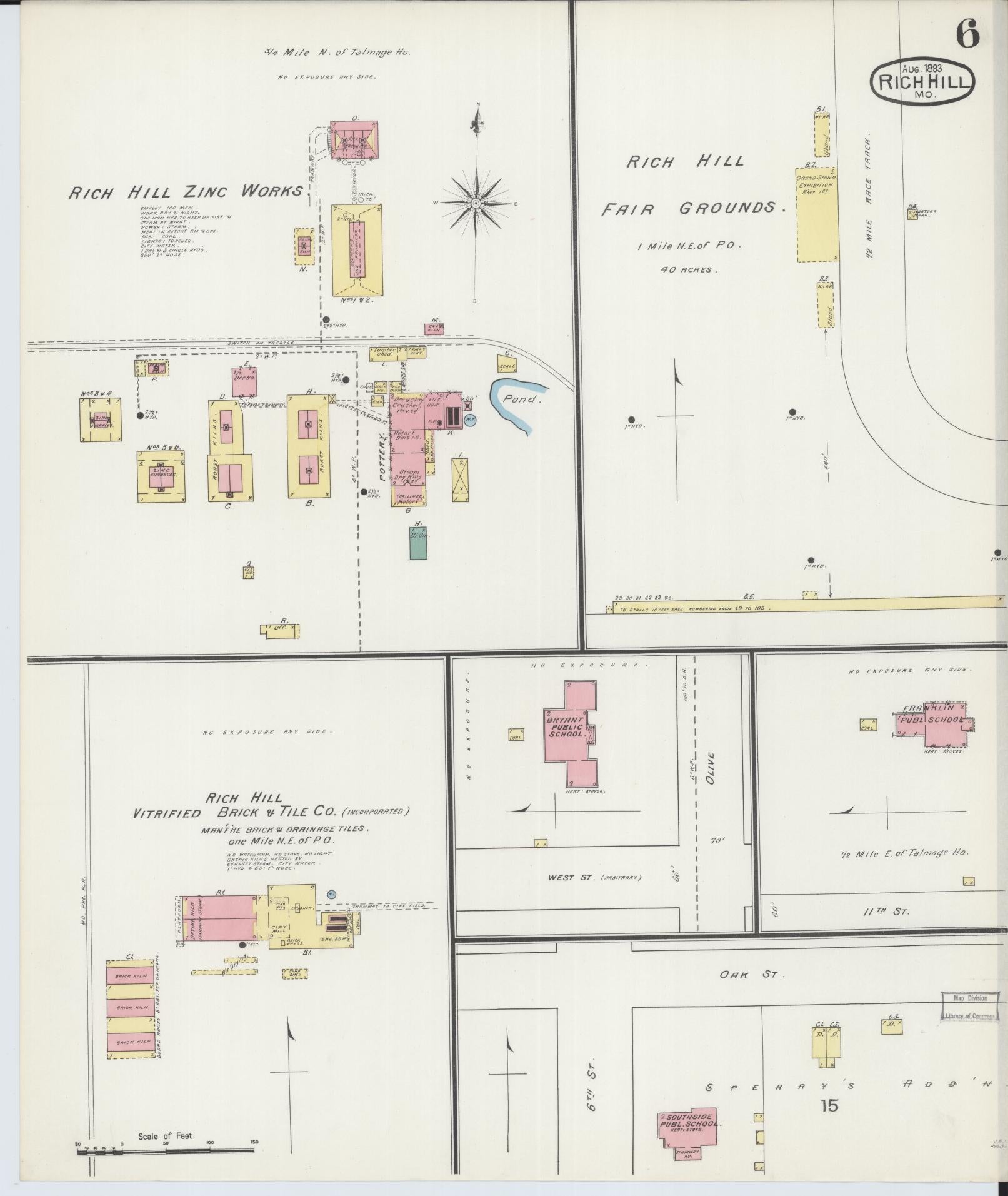 Sanborn Fire Insurance Map from Rich Hill, Bates County, Missouri (1893), Sheet #0006 - Historic Sanborn Fire Insurance Map Print, vintage old map wall art, antique decor, genealogy gift, Missouri Missouri map
