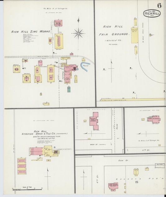 Sanborn Fire Insurance Map from Rich Hill, Bates County, Missouri (1893), Sheet #0006 - Historic Sanborn Fire Insurance Map Print, vintage old map wall art, antique decor, genealogy gift, Missouri Missouri map