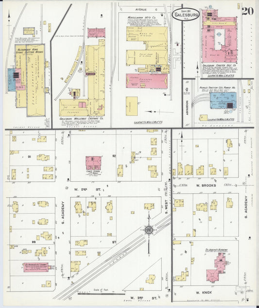 Sanborn Fire Insurance Map from Galesburg, Knox County, Illinois (1911), Sheet #0020 - Historic Sanborn Fire Insurance Map Print, vintage old map wall art, antique decor, genealogy gift, Illinois Illinois map