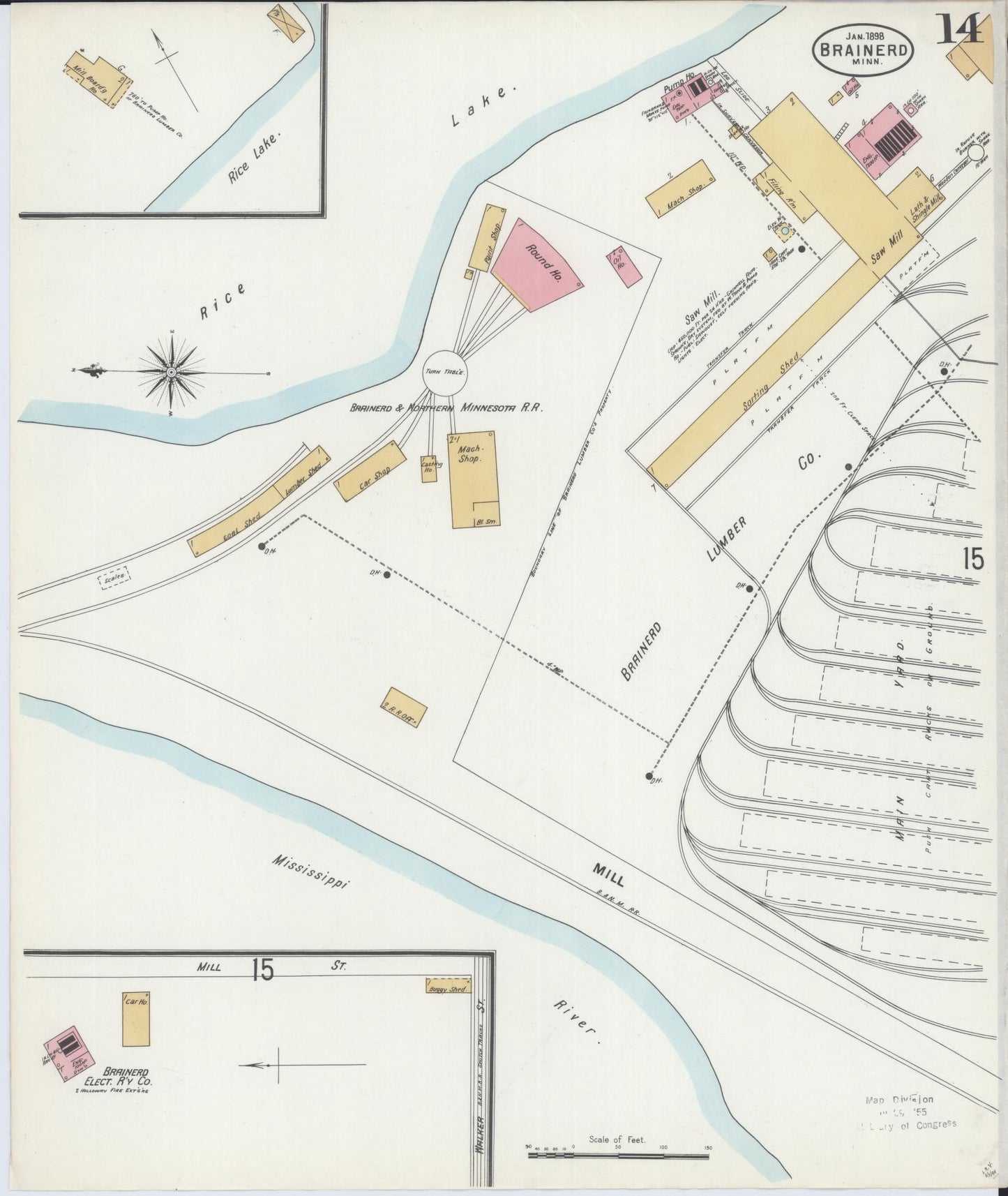 Sanborn Fire Insurance Map from Brainerd, Crow Wing County, Minnesota (1898), Sheet #0014 - Complete Map Set gallery image, historic Sanborn map, vintage wall art, Minnesota Minnesota