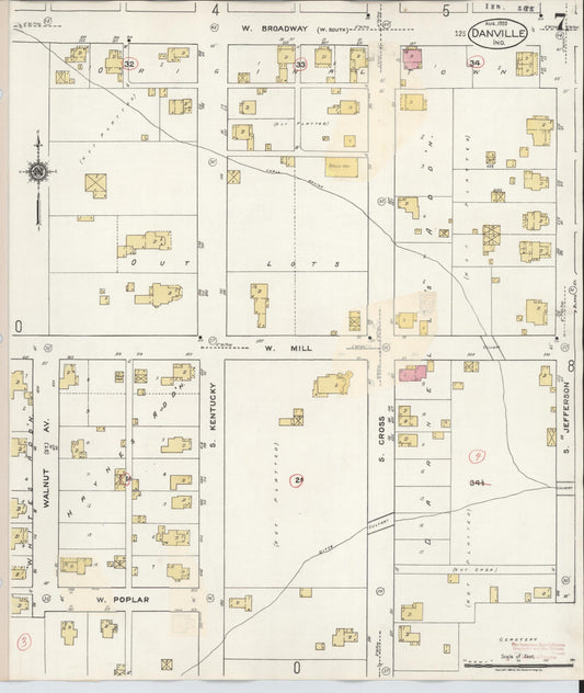 Sanborn Fire Insurance Map from Danville, Hendricks County, Indiana (1932), Sheet #0007 - Historic Sanborn Fire Insurance Map Print, vintage old map wall art, antique decor, genealogy gift, Indiana Indiana map
