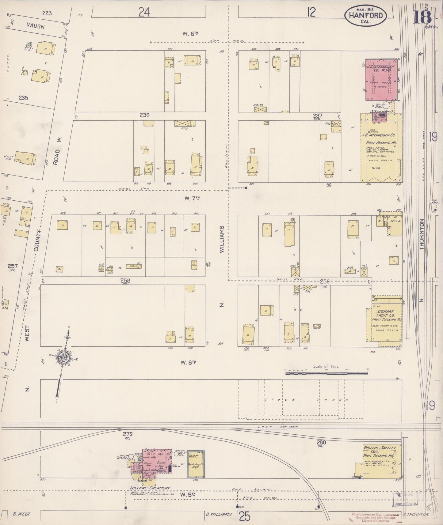 Sanborn Fire Insurance Map from Hanford, Kings County, California (1913), Sheet #0018 - Historic Sanborn Fire Insurance Map Print, vintage old map wall art, antique decor, genealogy gift, California California map